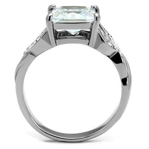 TK2657 - High polished (no plating) Stainless Steel Ring with AAA Grade CZ  in Clear
