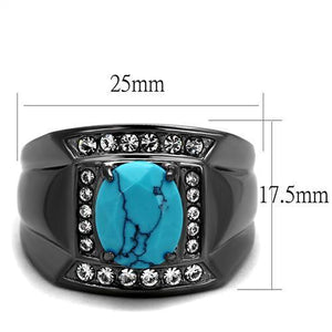 TK2662 - IP Light Black  (IP Gun) Stainless Steel Ring with Synthetic Turquoise in Sea Blue