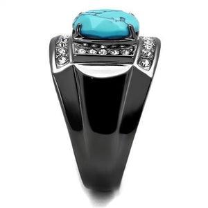 TK2662 - IP Light Black  (IP Gun) Stainless Steel Ring with Synthetic Turquoise in Sea Blue