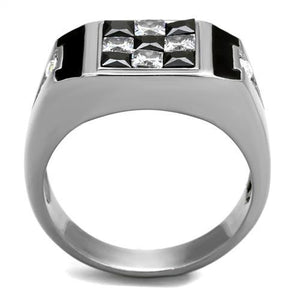 TK2663 - High polished (no plating) Stainless Steel Ring with AAA Grade CZ  in Jet