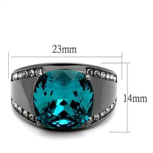 TK2678 - IP Light Black  (IP Gun) Stainless Steel Ring with Top Grade Crystal  in Blue Zircon