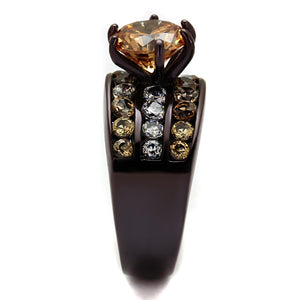TK2681 - IP Dark Brown (IP coffee) Stainless Steel Ring with AAA Grade CZ  in Champagne