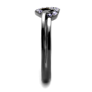 TK2685 - IP Light Black  (IP Gun) Stainless Steel Ring with Top Grade Crystal  in Light Amethyst