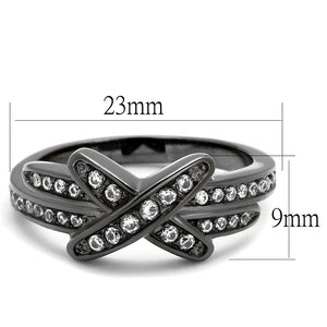 TK2689 - IP Light Black  (IP Gun) Stainless Steel Ring with AAA Grade CZ  in Clear