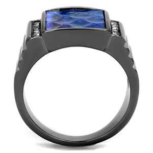 TK2736 - IP Light Black  (IP Gun) Stainless Steel Ring with Leather  in Montana