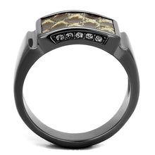 Load image into Gallery viewer, TK2738 - IP Light Black  (IP Gun) Stainless Steel Ring with Leather  in Brown