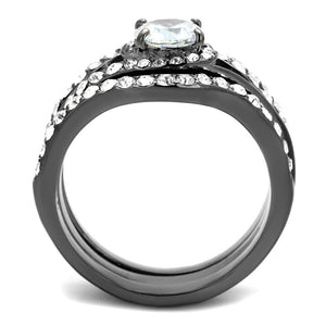 TK2739 - IP Light Black  (IP Gun) Stainless Steel Ring with AAA Grade CZ  in Clear