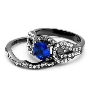 TK2740 - IP Light Black  (IP Gun) Stainless Steel Ring with Synthetic Spinel in London Blue