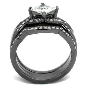 TK2741 - IP Light Black  (IP Gun) Stainless Steel Ring with AAA Grade CZ  in Clear