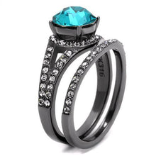 Load image into Gallery viewer, TK2744 - IP Light Black  (IP Gun) Stainless Steel Ring with Top Grade Crystal  in Blue Zircon