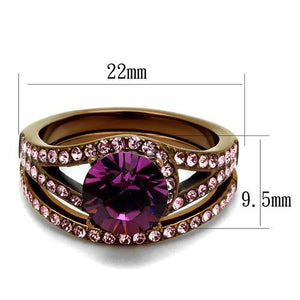 TK2745 - IP Coffee light Stainless Steel Ring with Top Grade Crystal  in Amethyst