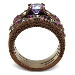 TK2746 - IP Coffee light Stainless Steel Ring with AAA Grade CZ  in Amethyst