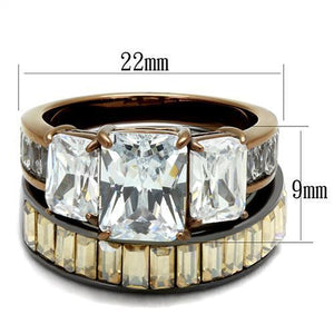 TK2747 - IP Light Black & IP Light coffee Stainless Steel Ring with AAA Grade CZ  in Clear