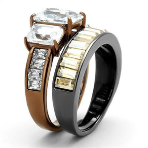 TK2747 - IP Light Black & IP Light coffee Stainless Steel Ring with AAA Grade CZ  in Clear