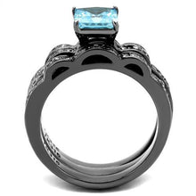 Load image into Gallery viewer, TK2748 - IP Light Black  (IP Gun) Stainless Steel Ring with AAA Grade CZ  in Sea Blue