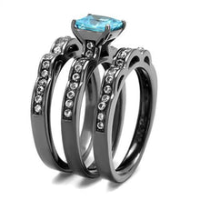 Load image into Gallery viewer, TK2748 - IP Light Black  (IP Gun) Stainless Steel Ring with AAA Grade CZ  in Sea Blue