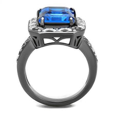 Load image into Gallery viewer, TK2758 - IP Light Black  (IP Gun) Stainless Steel Ring with Top Grade Crystal  in Capri Blue