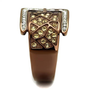 TK2770 - Two Tone IP Light Brown (IP Light coffee) Stainless Steel Ring with Top Grade Crystal  in Citrine Yellow
