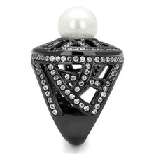 Load image into Gallery viewer, TK2771 - IP Light Black  (IP Gun) Stainless Steel Ring with Synthetic Pearl in White