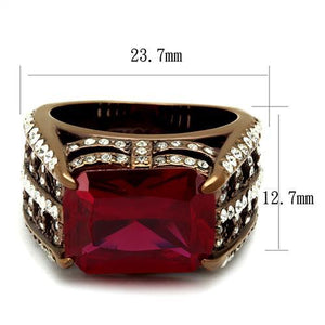 TK2779 - IP Coffee light Stainless Steel Ring with Synthetic Synthetic Glass in Garnet