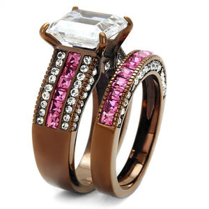 TK2782 - IP Coffee light Stainless Steel Ring with AAA Grade CZ  in Clear