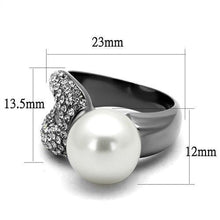 Load image into Gallery viewer, TK2800 - IP Light Black  (IP Gun) Stainless Steel Ring with Synthetic Pearl in White