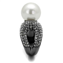 Load image into Gallery viewer, TK2800 - IP Light Black  (IP Gun) Stainless Steel Ring with Synthetic Pearl in White