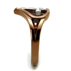 TK2802 - Two Tone IP Light Brown (IP Light coffee) Stainless Steel Ring with Top Grade Crystal  in Clear
