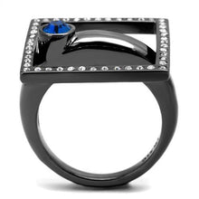 Load image into Gallery viewer, TK2808 - IP Light Black  (IP Gun) Stainless Steel Ring with Top Grade Crystal  in Capri Blue