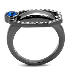 TK2809 - IP Light Black  (IP Gun) Stainless Steel Ring with Top Grade Crystal  in Capri Blue
