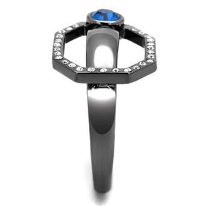 TK2809 - IP Light Black  (IP Gun) Stainless Steel Ring with Top Grade Crystal  in Capri Blue