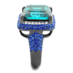 TK2811 - IP Light Black  (IP Gun) Stainless Steel Ring with Top Grade Crystal  in Blue Zircon