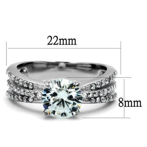 TK2862 - High polished (no plating) Stainless Steel Ring with AAA Grade CZ  in Clear