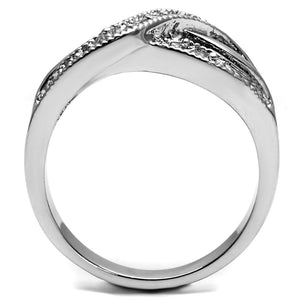 TK2873 - High polished (no plating) Stainless Steel Ring with AAA Grade CZ  in Clear