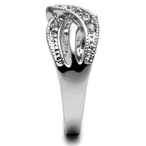 TK2873 - High polished (no plating) Stainless Steel Ring with AAA Grade CZ  in Clear