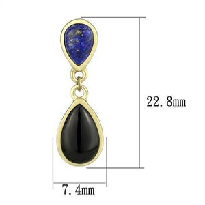 TK2893 - IP Gold(Ion Plating) Stainless Steel Earrings with Semi-Precious Onyx in Jet