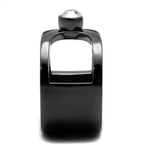 TK2897 - IP Light Black  (IP Gun) Stainless Steel Ring with Top Grade Crystal  in Clear