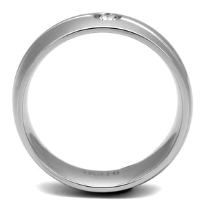 TK2931 - High polished (no plating) Stainless Steel Ring with AAA Grade CZ  in Clear