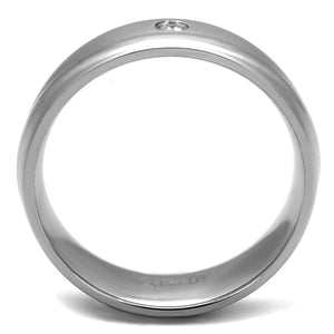 TK2932 - High polished (no plating) Stainless Steel Ring with AAA Grade CZ  in Clear