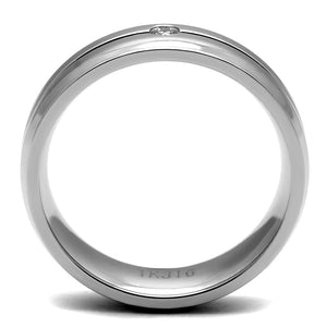 TK2936 - High polished (no plating) Stainless Steel Ring with AAA Grade CZ  in Clear