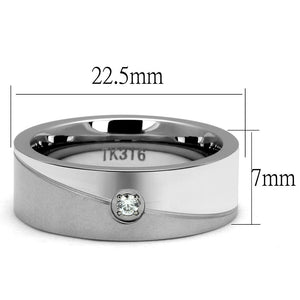 TK2937 - High polished (no plating) Stainless Steel Ring with AAA Grade CZ  in Clear