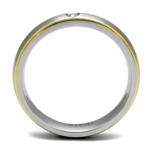 TK2938 - Two-Tone IP Gold (Ion Plating) Stainless Steel Ring with AAA Grade CZ  in Clear