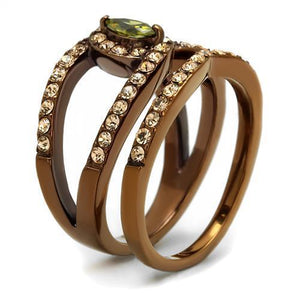 TK2956 - IP Coffee light Stainless Steel Ring with AAA Grade CZ  in Olivine color