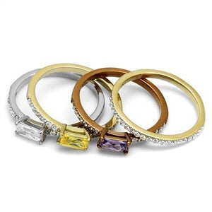 TK2960 - Three Tone (IP Gold & IP Light coffee & High Polished) Stainless Steel Ring with AAA Grade CZ  in Multi Color