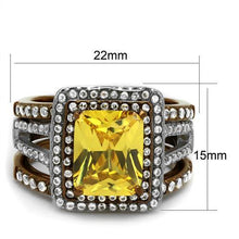 Load image into Gallery viewer, TK2962 - Two Tone IP Light Brown (IP Light coffee) Stainless Steel Ring with AAA Grade CZ  in Topaz