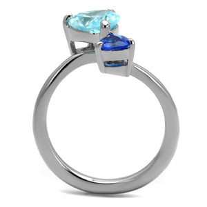 TK2980 High polished (no plating) Stainless Steel Ring with AAA Grade CZ in Sea Blue