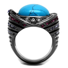 Load image into Gallery viewer, TK2983 - IP Light Black  (IP Gun) Stainless Steel Ring with Synthetic Turquoise in Sea Blue