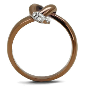 TK2991 - Two Tone IP Light Brown (IP Light coffee) Stainless Steel Ring with Top Grade Crystal  in Clear