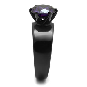 TK2999 - IP Black(Ion Plating) Stainless Steel Ring with AAA Grade CZ  in Amethyst