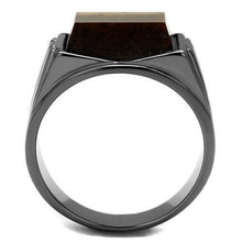 Load image into Gallery viewer, TK3001 - IP Light Black  (IP Gun) Stainless Steel Ring with Synthetic Tiger Eye in Topaz